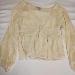 American Eagle Outfitters Ivory Embroidered Empire Waist Blouse